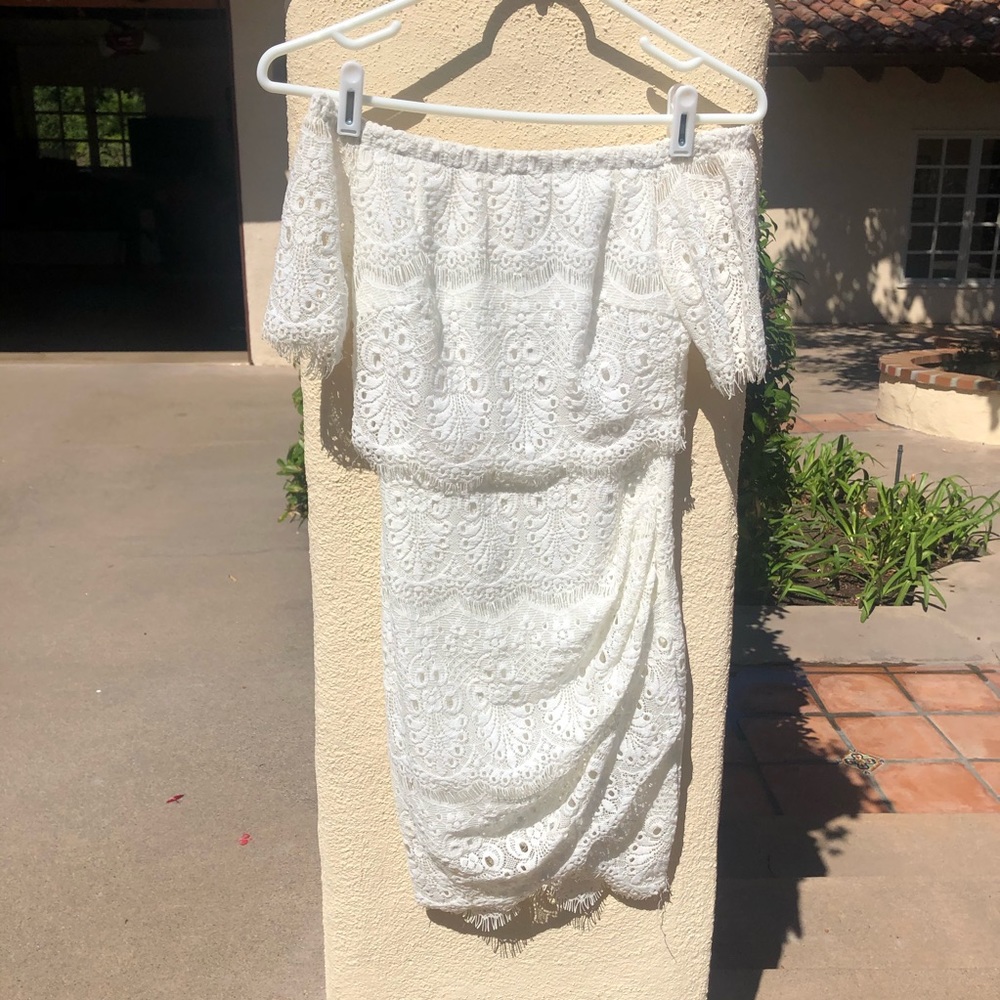 White Lacy Off -the-Shoulder Mini Dress